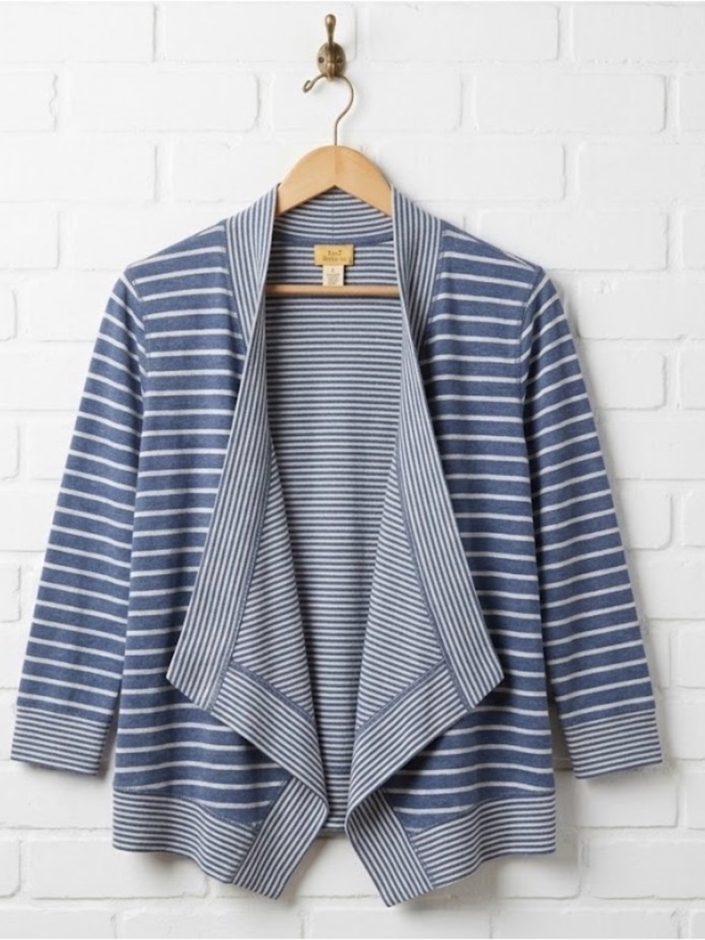 Ruby Rd. Striped Open-Front Cardigan - Blue & White